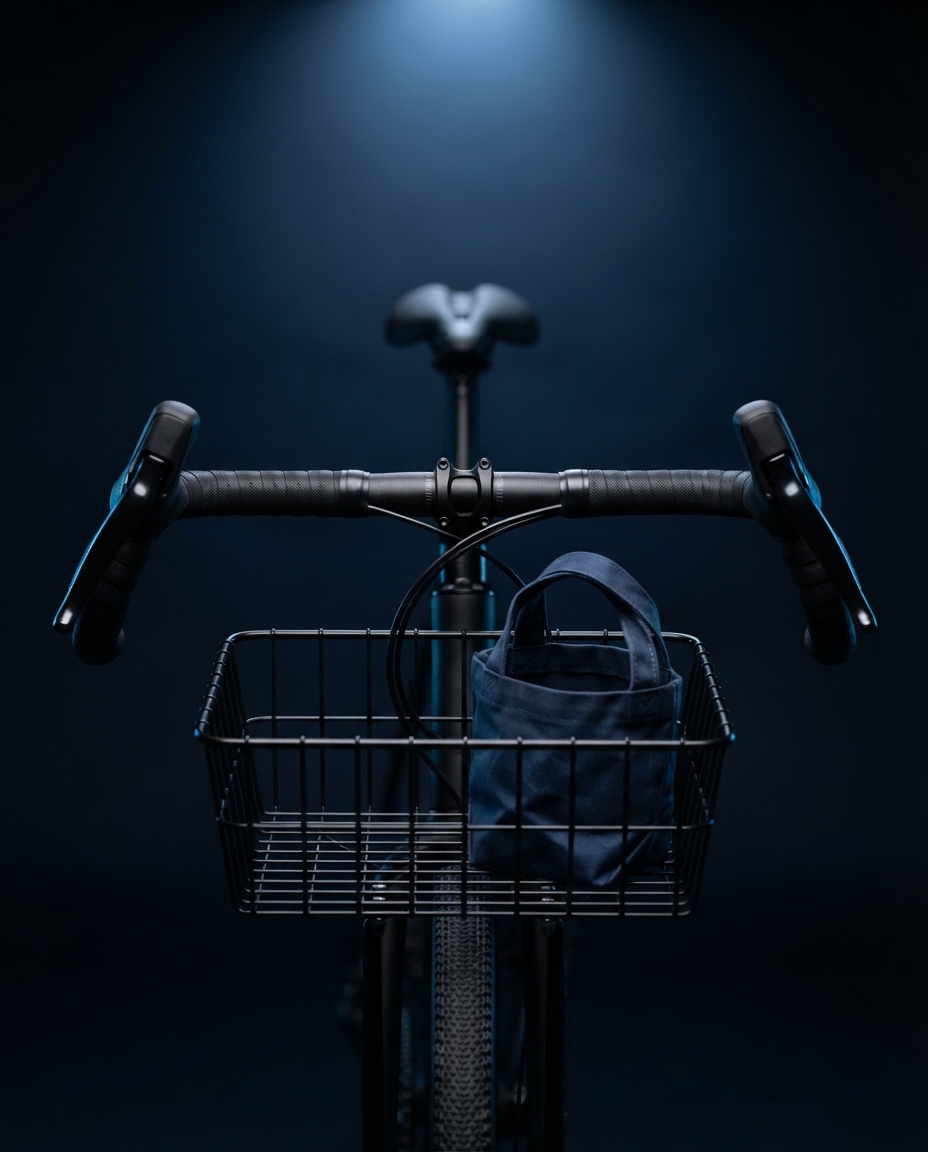Bicycle cockpit with drop handlebars and a front basket